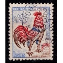 1962 - Frankrig - AFA 1401F - Frimærke - Den galliske hane - Gult flourescerende papir - Stemplet.